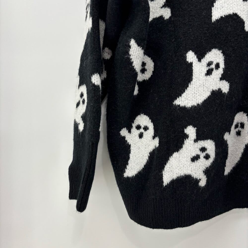 Vince Camuto Womens Medium Black White Ghost Halloween Sweater - Picture 11 of 16